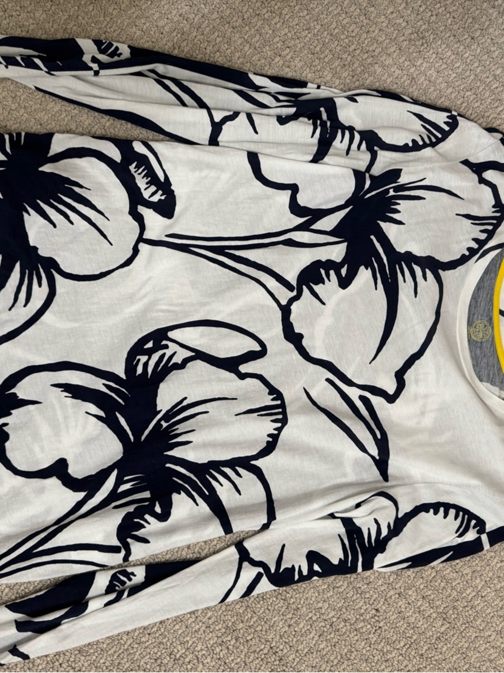 Tory Burch White Long-Sleeve Top with Navy Floral Print